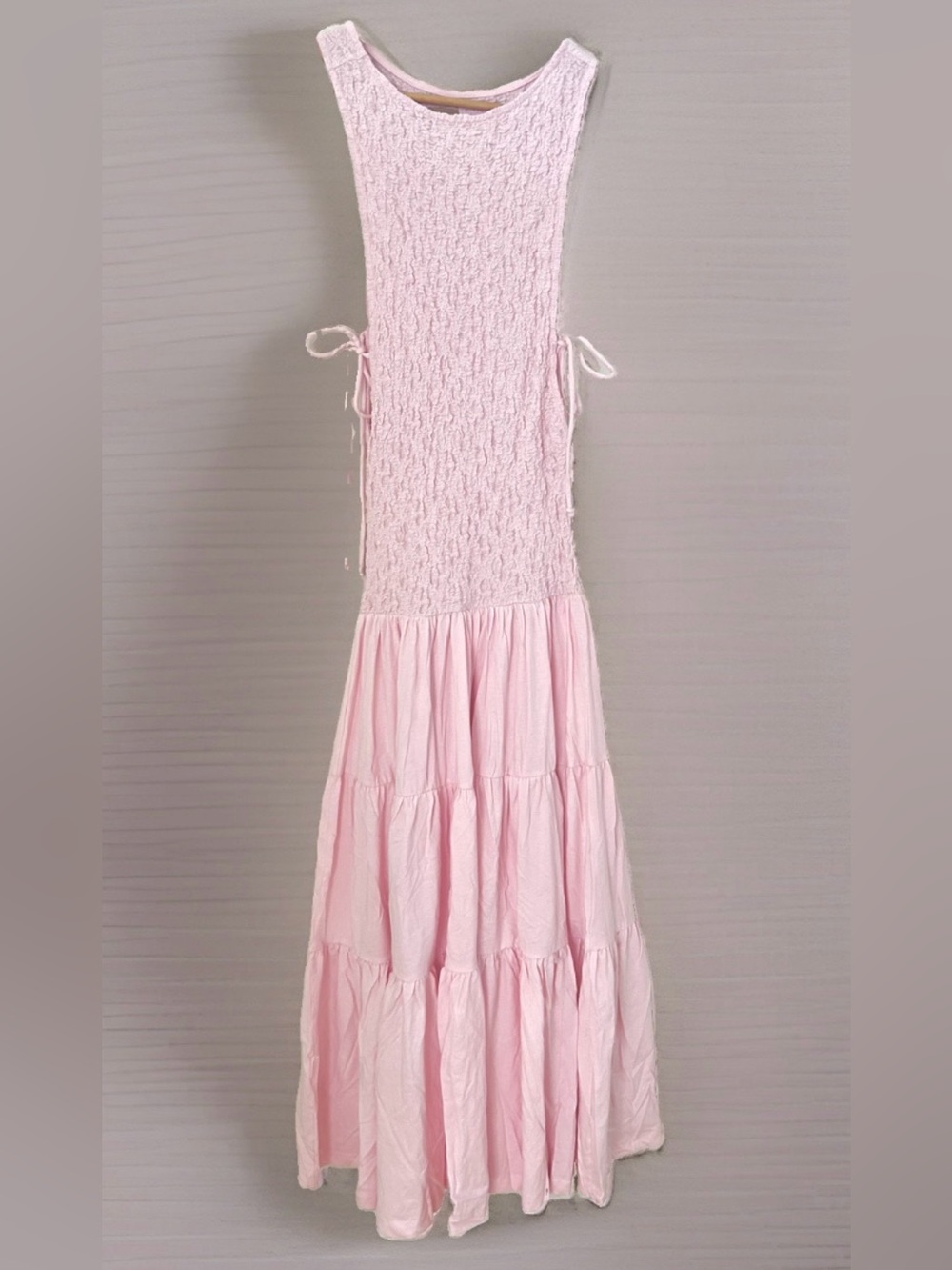 Free People Sterling Smocked Side Tie Light Pink Maxi Dress NWT Size XS